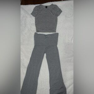 Women’s 2 piece set- Grey Fold Over Flare Pants & Baby Tee